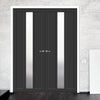 Eco-Urban Cornwall 1 Pane 2 Panel Solid Wood Internal Door Pair UK Made DD6404SG Frosted Glass - Eco-Urban® Shadow Black Premium Primed