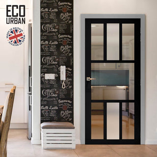 Image: Handmade Eco-Urban Tasmania 7 Pane Solid Wood Internal Door UK Made DD6425G Clear Glass(1 FROSTED PANE) - Eco-Urban® Shadow Black Premium Primed