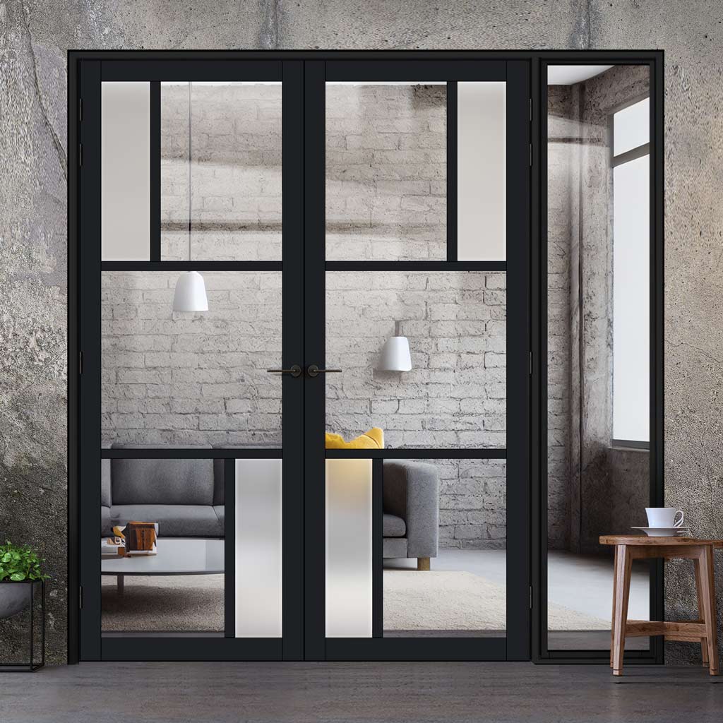 Room Divider - Handmade Eco-Urban® Arran Door Pair DD6432CF Clear Glass (2 FROSTED PANES) - Premium Primed - Colour & Size Options