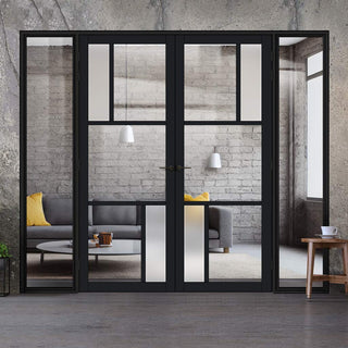Image: Bespoke Room Divider - Eco-Urban® Arran Door Pair DD6432CF Clear Glass(2 FROSTED PANES) with Full Glass Sides - Premium Primed - Colour & Size Options