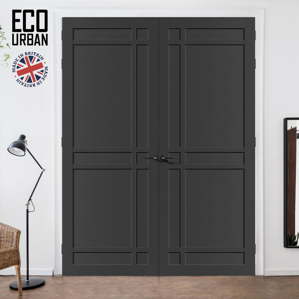 Leith 9 Panel Solid Wood Internal Door Pair UK Made DD6316  - Eco-Urban® Shadow Black Premium Primed