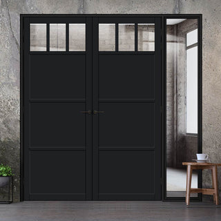 Image: Bespoke Room Divider - Eco-Urban® Lagos Eco-Urban® Door Pair DD6427C - Clear Glass with Full Glass Side - Premium Primed - Colour & Size Options