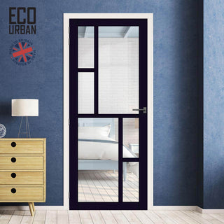 Image: Handmade Eco-Urban Cairo 6 Pane Solid Wood Internal Door UK Made DD6419G Clear Glass - Eco-Urban® Shadow Black Premium Primed