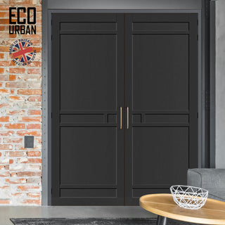 Image: Sheffield 5 Panel Solid Wood Internal Door Pair UK Made DD6312  - Eco-Urban® Shadow Black Premium Primed