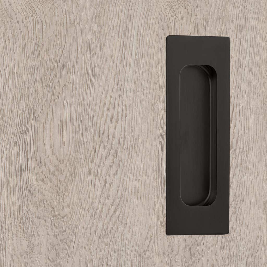 One Pair of Chester 120mm Sliding Door Oblong Flush Pulls - Matt Black Finish