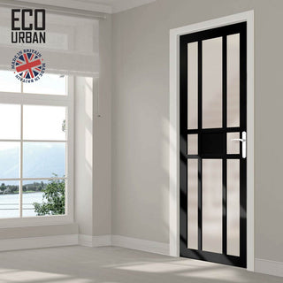Image: Handmade Eco-Urban Tromso 8 Pane 1 Panel Solid Wood Internal Door UK Made DD6402SG Frosted Glass - Eco-Urban® Shadow Black Premium Primed