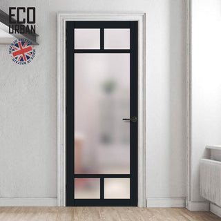Image: Handmade Eco-Urban Sydney 5 Pane Solid Wood Internal Door UK Made DD6417SG Frosted Glass - Eco-Urban® Shadow Black Premium Primed