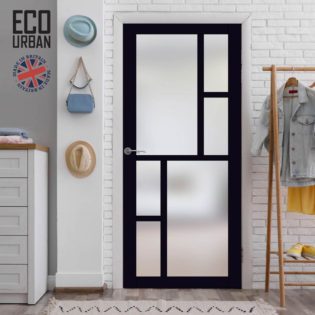 Handmade Eco-Urban Cairo 6 Pane Solid Wood Internal Door UK Made DD6419SG Frosted Glass - Eco-Urban® Shadow Black Premium Primed