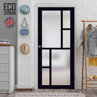 Image: Handmade Eco-Urban Cairo 6 Pane Solid Wood Internal Door UK Made DD6419SG Frosted Glass - Eco-Urban® Shadow Black Premium Primed