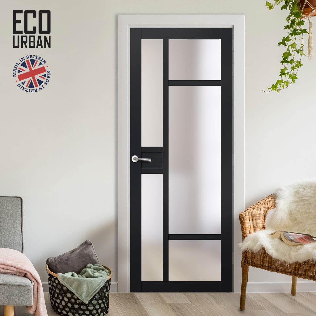 Handmade Eco-Urban Jura 5 Pane 1 Panel Solid Wood Internal Door UK Made DD6431SG Frosted Glass - Eco-Urban® Shadow Black Premium Primed