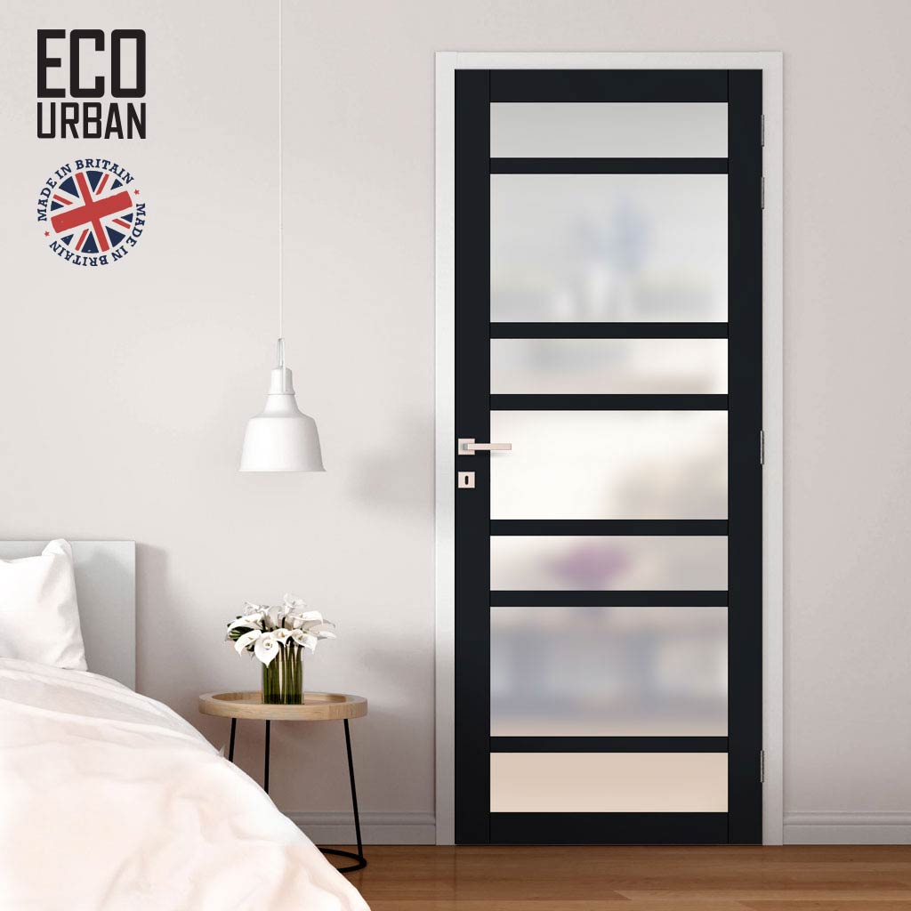 Handmade Eco-Urban Metropolitan 7 Pane Solid Wood Internal Door UK Made DD6405SG Frosted Glass - Eco-Urban® Shadow Black Premium Primed