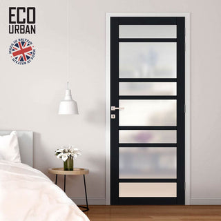 Image: Handmade Eco-Urban Metropolitan 7 Pane Solid Wood Internal Door UK Made DD6405SG Frosted Glass - Eco-Urban® Shadow Black Premium Primed