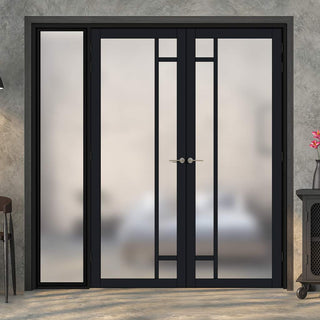 Image: Room Divider - Handmade Eco-Urban® Suburban Door Pair DD6411F - Frosted Glass - Premium Primed - Colour & Size Options