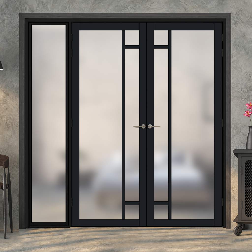 Bespoke Room Divider - Eco-Urban® Suburban Door Pair DD6411F - Frosted Glass with Full Glass Side - Premium Primed - Colour & Size Options