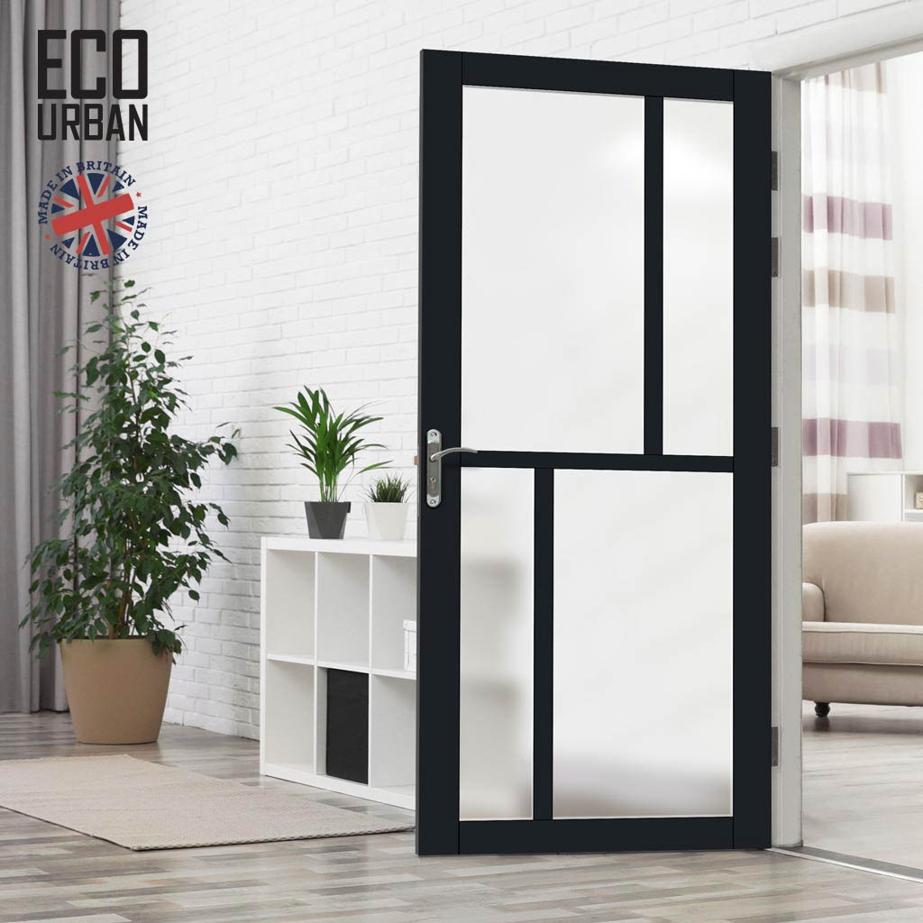 Handmade Eco-Urban Hampton 4 Pane Solid Wood Internal Door UK Made DD6413SG Frosted Glass - Eco-Urban® Shadow Black Premium Primed