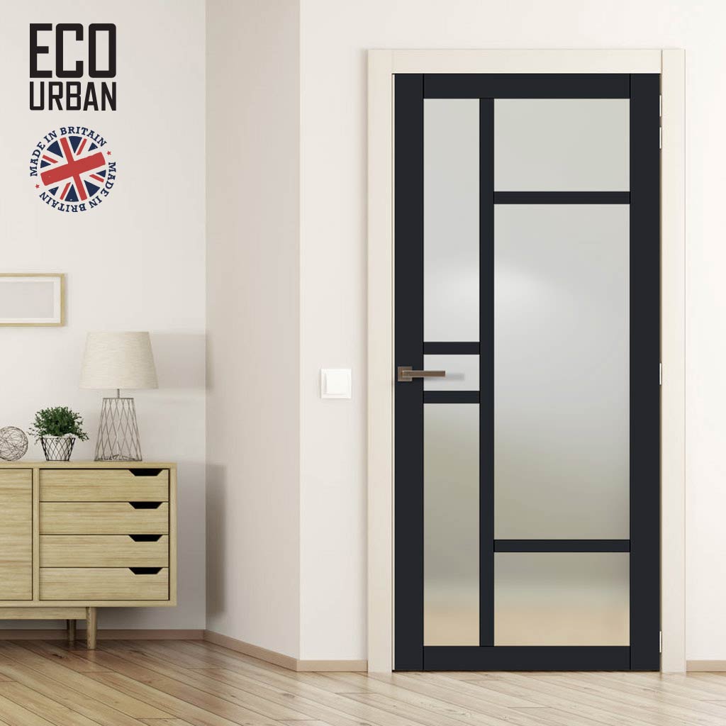 Handmade Eco-Urban Isla 6 Pane Solid Wood Internal Door UK Made DD6429SG Frosted Glass - Eco-Urban® Shadow Black Premium Primed