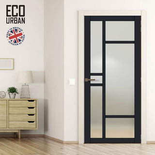 Image: Handmade Eco-Urban Isla 6 Pane Solid Wood Internal Door UK Made DD6429SG Frosted Glass - Eco-Urban® Shadow Black Premium Primed