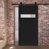 Top Mounted Black Sliding Track & Solid Wood Door - Eco-Urban® Orkney 1 Pane 2 Panel Solid Wood Door DD6403SG Frosted Glass - Shadow Black Premium Primed