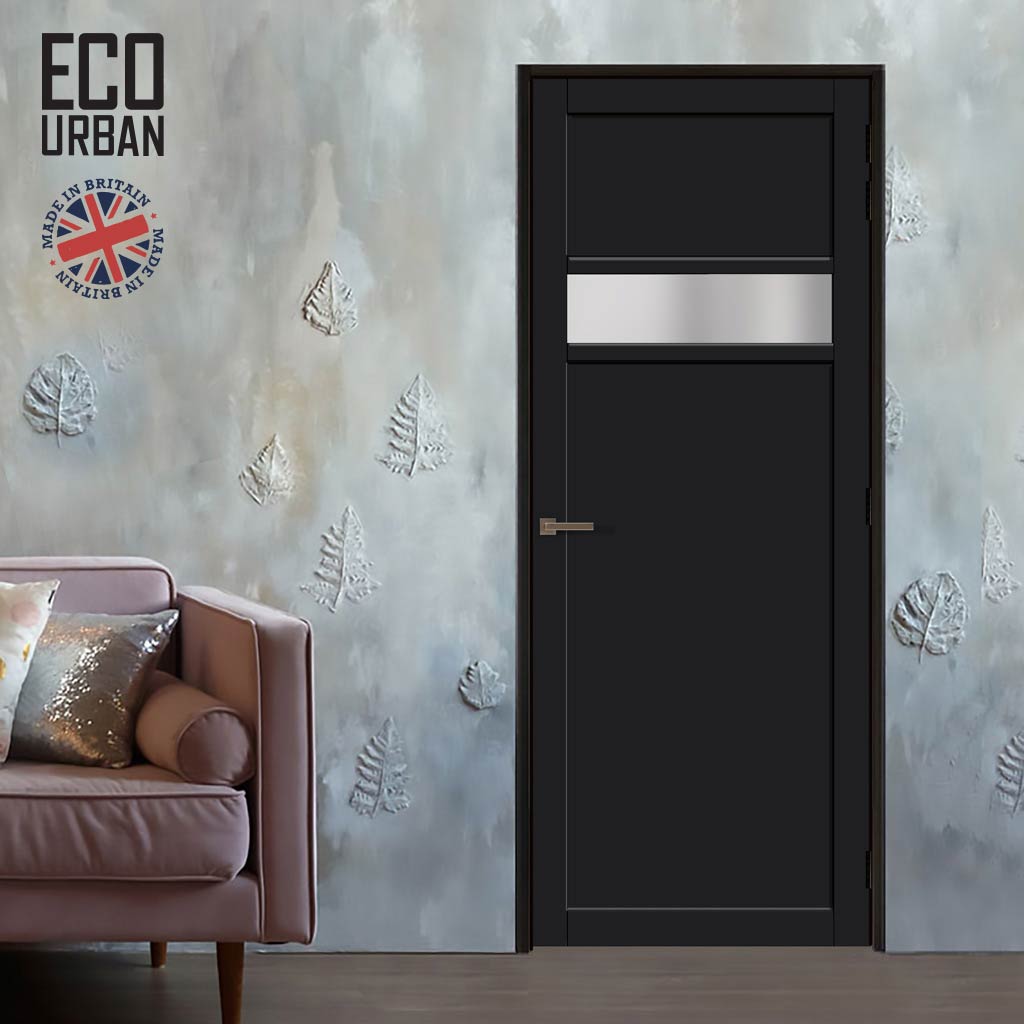 Handmade Eco-Urban Orkney 1 Pane 2 Panel Solid Wood Internal Door UK Made DD6403SG Frosted Glass - Eco-Urban® Shadow Black Premium Primed