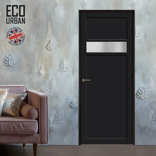 Image: Handmade Eco-Urban Orkney 1 Pane 2 Panel Solid Wood Internal Door UK Made DD6403SG Frosted Glass - Eco-Urban® Shadow Black Premium Primed