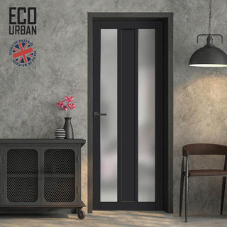 Image: Handmade Eco-Urban Avenue 2 Pane 1 Panel Solid Wood Internal Door UK Made DD6410SG Frosted Glass - Eco-Urban® Shadow Black Premium Primed