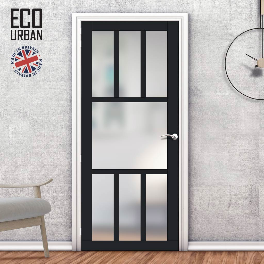 Handmade Eco-Urban Queensland 7 Pane Solid Wood Internal Door UK Made DD6424SG Frosted Glass - Eco-Urban® Shadow Black Premium Primed