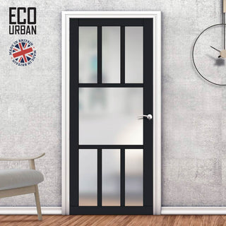 Image: Handmade Eco-Urban Queensland 7 Pane Solid Wood Internal Door UK Made DD6424SG Frosted Glass - Eco-Urban® Shadow Black Premium Primed