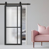 Top Mounted Black Sliding Track & Solid Wood Door - Eco-Urban® Marfa 4 Pane Solid Wood Door DD6313SG - Frosted Glass - Shadow Black Premium Primed