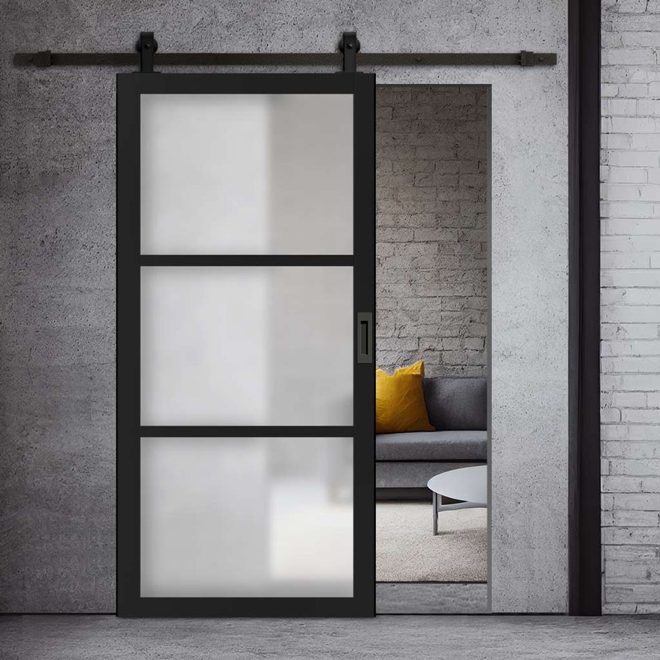 Photo inspiration: Picture Idea: Top Mounted Black Sliding Track Solid Wood Door