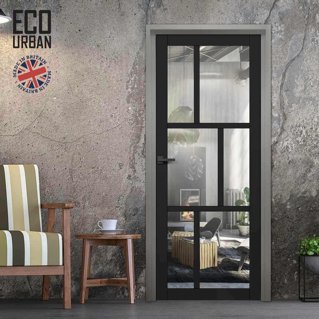 Handmade Eco-Urban Milan 6 Pane Solid Wood Internal Door UK Made DD6422G Clear Glass - Eco-Urban® Shadow Black Premium Primed