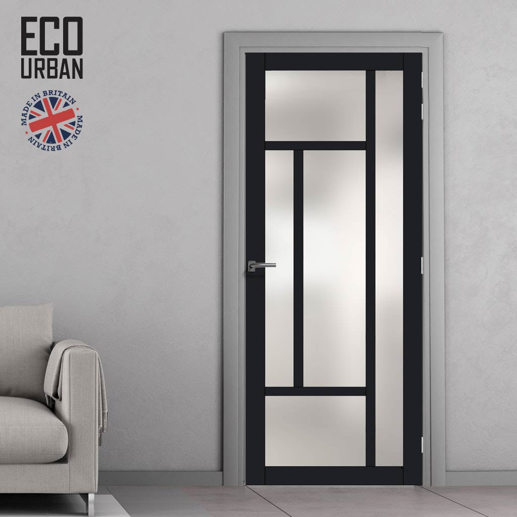 Handmade Eco-Urban Morningside 5 Pane Door DD6437SG Frosted Glass - Black Premium Primed