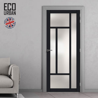 Image: Handmade Eco-Urban Morningside 5 Pane Solid Wood Internal Door UK Made DD6437SG Frosted Glass - Eco-Urban® Shadow Black Premium Primed