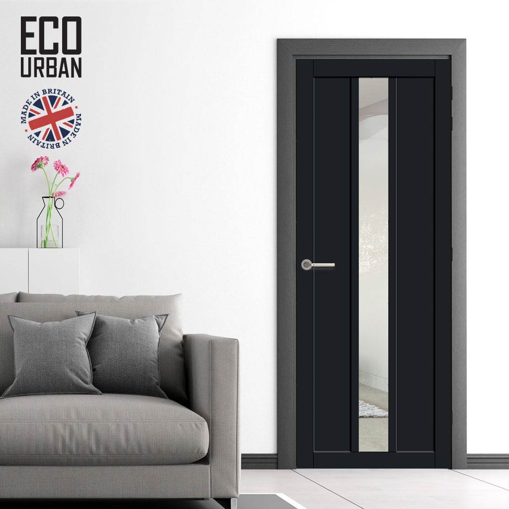 Handmade Eco-Urban Cornwall 1 Pane 2 Panel Solid Wood Internal Door UK Made DD6404G Clear Glass - Eco-Urban® Shadow Black Premium Primed