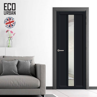 Image: Handmade Eco-Urban Cornwall 1 Pane 2 Panel Solid Wood Internal Door UK Made DD6404G Clear Glass - Eco-Urban® Shadow Black Premium Primed