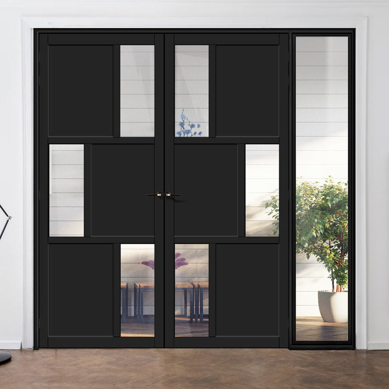 Bespoke Room Divider - Eco-Urban® Tokyo Eco-Urban® Door Pair DD6423C - Clear Glass with Full Glass Side - Premium Primed - Colour & Size Options