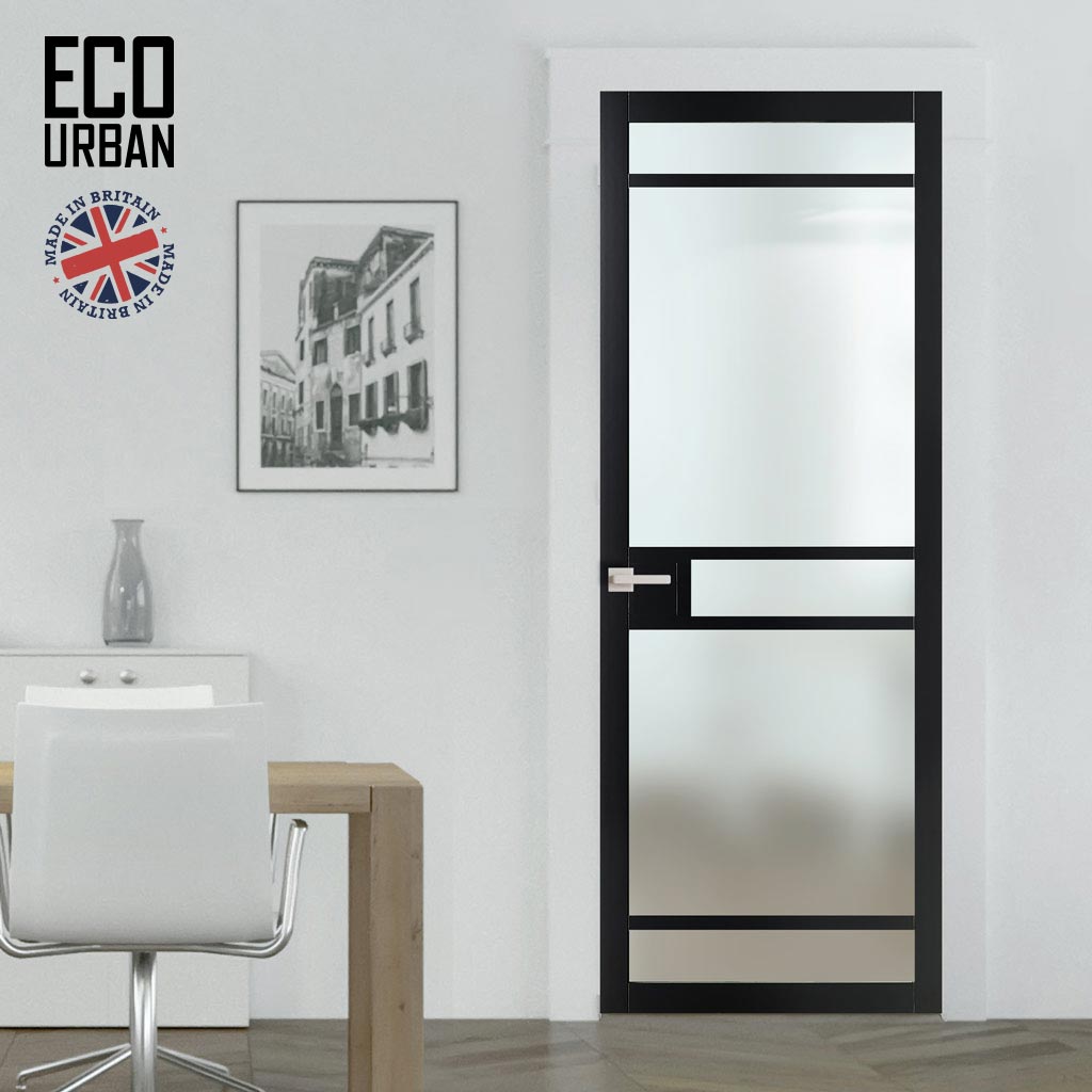 Handmade Eco-Urban Sheffield 5 Pane Solid Wood Internal Door UK Made DD6312SG - Frosted Glass - Eco-Urban® Shadow Black Premium Primed