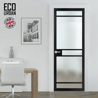 Image: Handmade Eco-Urban Sheffield 5 Pane Solid Wood Internal Door UK Made DD6312SG - Frosted Glass - Eco-Urban® Shadow Black Premium Primed