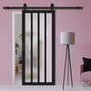 Top Mounted Black Sliding Track & Solid Wood Door - Eco-Urban® Sintra 4 Pane Solid Wood Door DD6428SG Frosted Glass - Shadow Black Premium Primed