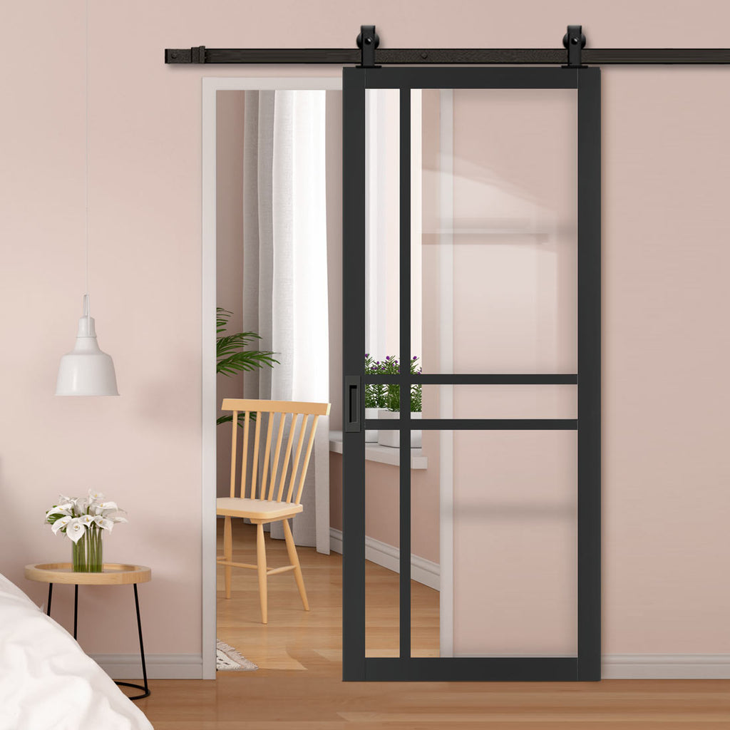 Bespoke Top Mounted Sliding Track & Solid Wood Door - Eco-Urban® Glasgow 6 Pane Door DD6314G - Clear Glass - Premium Primed Colour Options