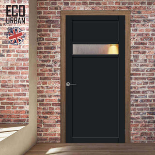 Image: Handmade Eco-Urban Orkney 1 Pane 2 Panel Solid Wood Internal Door UK Made DD6403G Clear Glass - Eco-Urban® Shadow Black Premium Primed