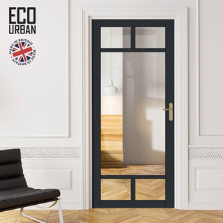 Image: Handmade Eco-Urban Sydney 5 Pane Solid Wood Internal Door UK Made DD6417G Clear Glass - Eco-Urban® Shadow Black Premium Primed