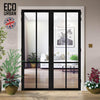 Bronx 4 Pane Solid Wood Internal Door Pair UK Made DD6315G - Clear Glass - Eco-Urban® Shadow Black Premium Primed