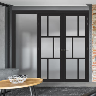 Image: Bespoke Room Divider - Eco-Urban® Milan Door Pair DD6422F - Frosted Glass with Full Glass Side - Premium Primed - Colour & Size Options