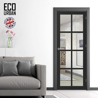 Image: Perth 8 Pane Solid Wood Internal Door UK Made DD6318G - Clear Glass - Eco-Urban® Shadow Black Premium Primed