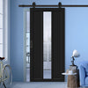 Top Mounted Black Sliding Track & Solid Wood Door - Eco-Urban® Cornwall 1 Pane 2 Panel Solid Wood Door DD6404G Clear Glass - Shadow Black Premium Primed