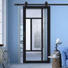 Top Mounted Black Sliding Track & Solid Wood Door - Eco-Urban® Portobello 5 Pane Solid Wood Door DD6438G Clear Glass(1 FROSTED PANE) - Shadow Black Premium Primed