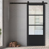 Top Mounted Black Sliding Track & Solid Wood Door - Eco-Urban® Staten 3 Pane 1 Panel Solid Wood Door DD6310G - Clear Glass - Shadow Black Premium Primed