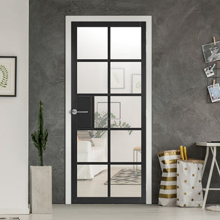 Image: JB Kind Industrial Plaza Black Internal Door - Clear Glass - Prefinished