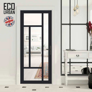 Image: Handmade Eco-Urban Morningside 5 Pane Solid Wood Internal Door UK Made DD6437G Clear Glass - Eco-Urban® Shadow Black Premium Primed