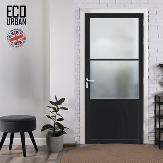 Image: Handmade Eco-Urban Berkley 2 Pane 1 Panel Solid Wood Internal Door UK Made DD6309SG - Frosted Glass - Eco-Urban® Shadow Black Premium Primed